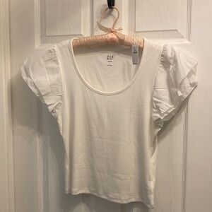 GAP Women's white ruffled Puff Sleeve Blouse NWT Size Large